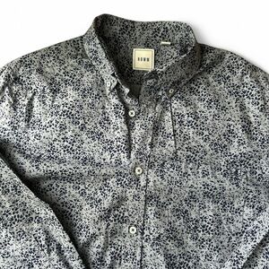 ROWM Men’s Long Sleeve Button-Up Shirt - L, Light Blue w/ Navy Floral Print